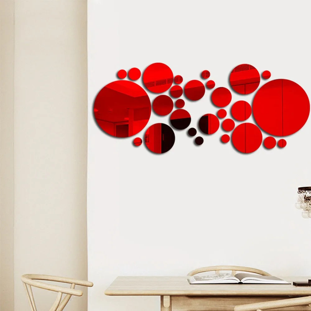 26pcs Round Acrylic Mirror Stickers | Self-Adhesive Removable Wall Decor for Bathroom and Kitchen