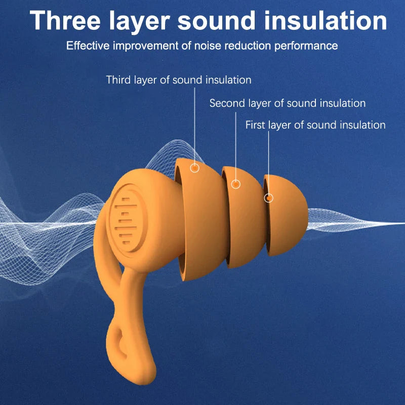1Pair Soft-Silicone 3-Layer Reusable Ear Plugs | High-Efficiency Noise Reduction for Sleep and Hearing Protection
