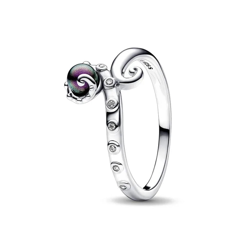 925 Sterling Silver Blue Green Heart Ring | Women's Wedding Band with Zircon