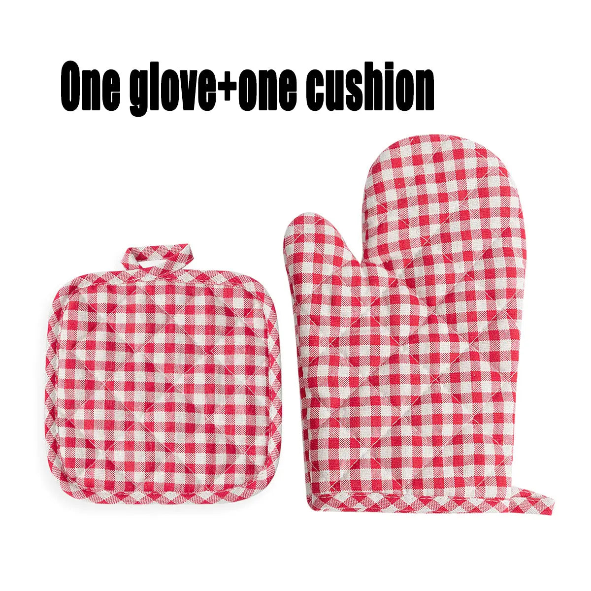 Anti Scald Oven Gloves Set | Cotton Lined Thick Kitchen Gloves with Red Checkered Design