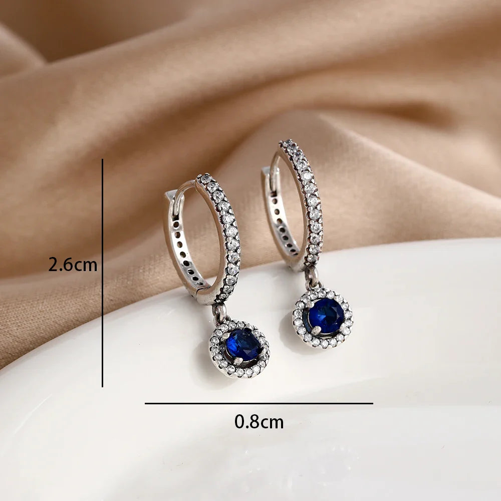 Blue Zircon Stud Earrings for Women | European Style Silver Jewelry
