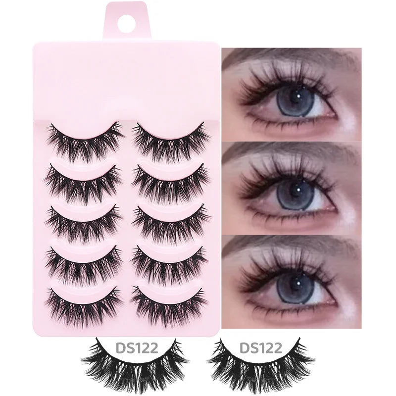 5 Pairs Manga Lashes Soft Natural Long False Eyelashes | Anime Wispy Strip Lashes for Korean Doll Eye Makeup