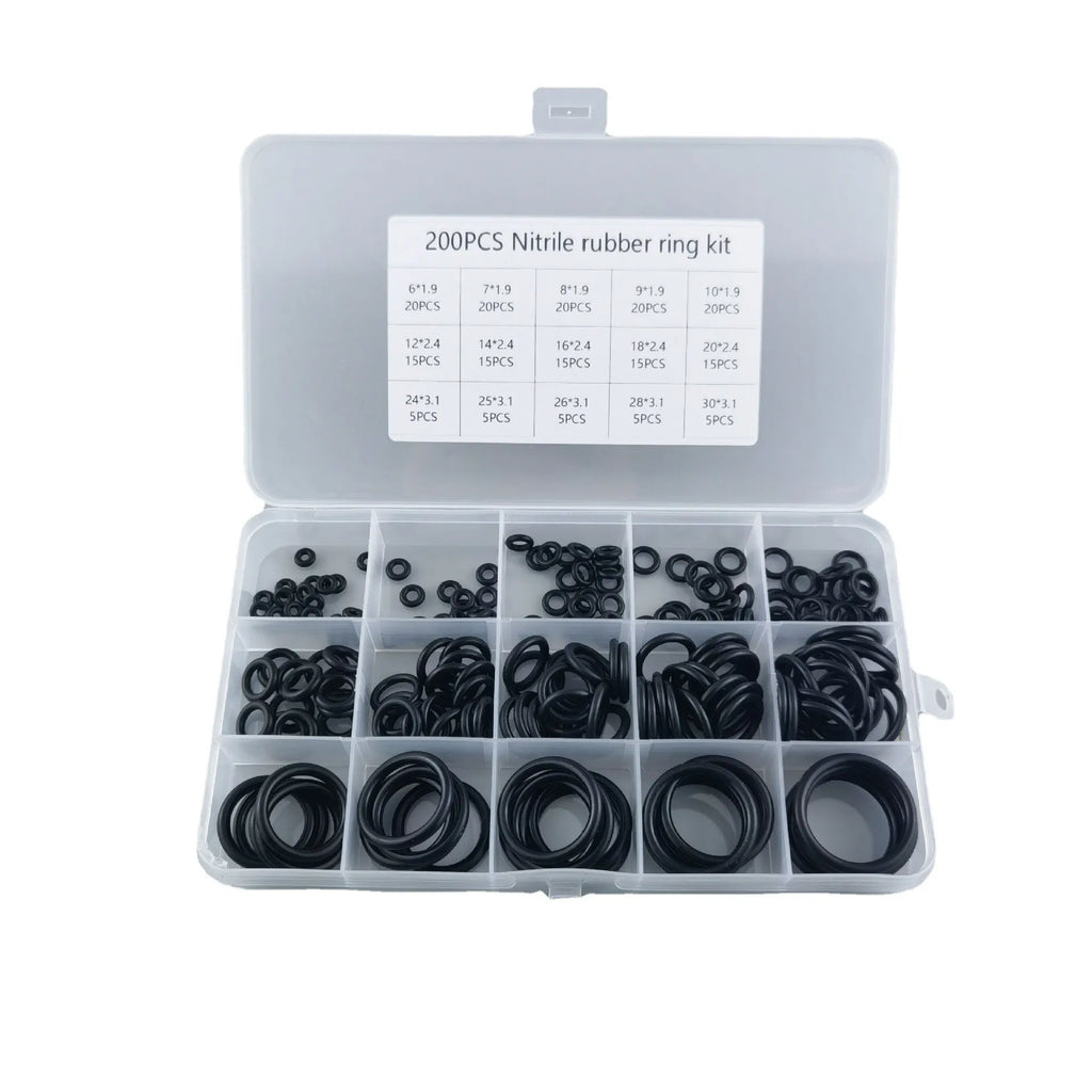 200-Piece Rubber O-Ring Assortment Box | Faucet and Hose Connector Seal Kit
