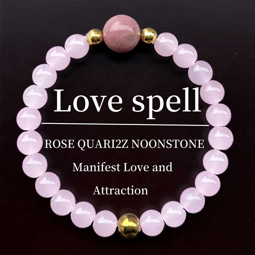 Natural Stone Pink Quartz and Rhodonite Bead Bracelet | Handmade Stretch Bracelet for Women