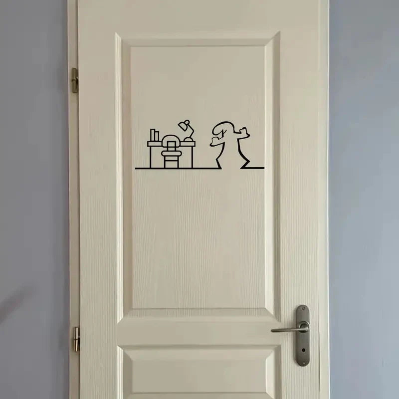 La Linea Minimalist Line Art Sticker Set | Cartoon Character Door Sign for Home Decor