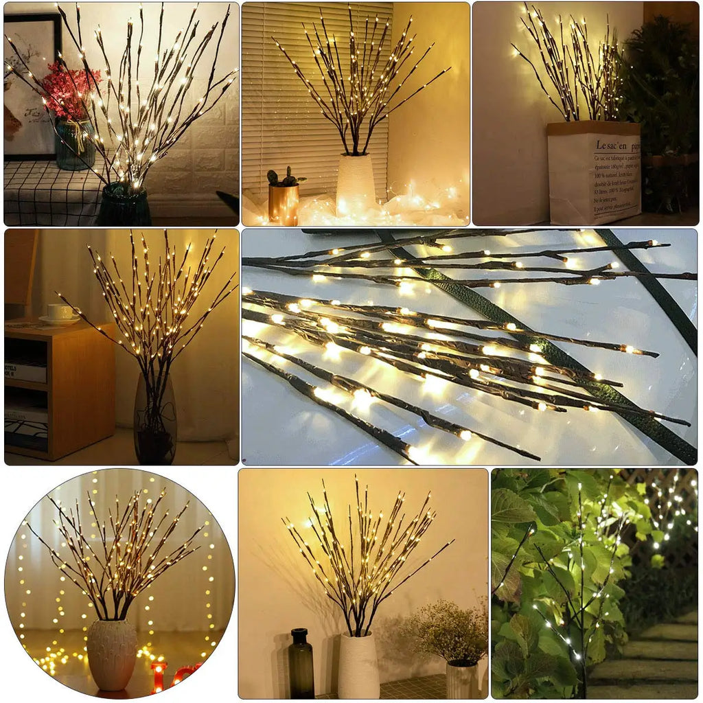 20 LED Christmas Willow Branch Lights | Battery Operated Vase Filler Fairy Lights for Holiday Decor
