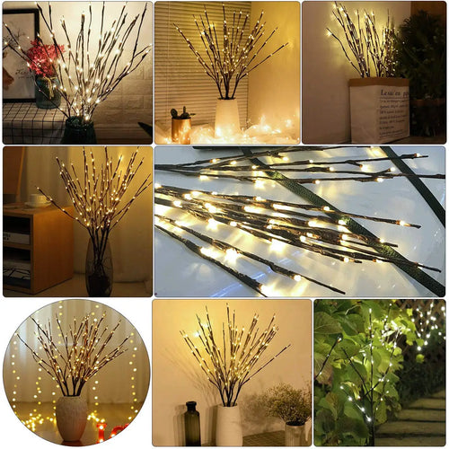 20 LED Christmas Willow Branch Lights | Battery Operated Vase Filler Fairy Lights for Holiday Decor
