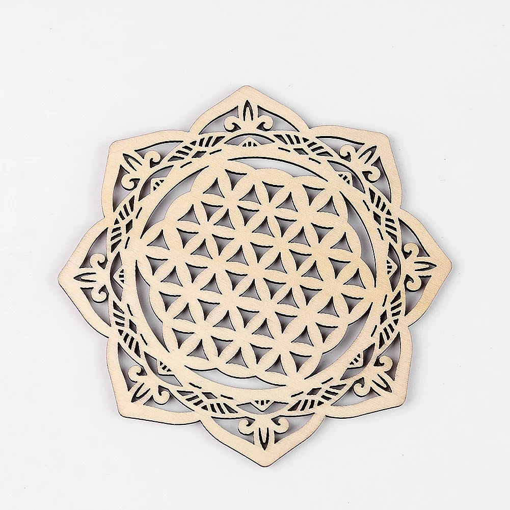 Wooden Chakra Board with Metatron Flower | Laser Engraved Meditation Coaster