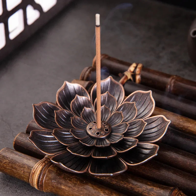 Lotus Alloy Incense Burner Stick Holder | Buddhism Meditation Decor