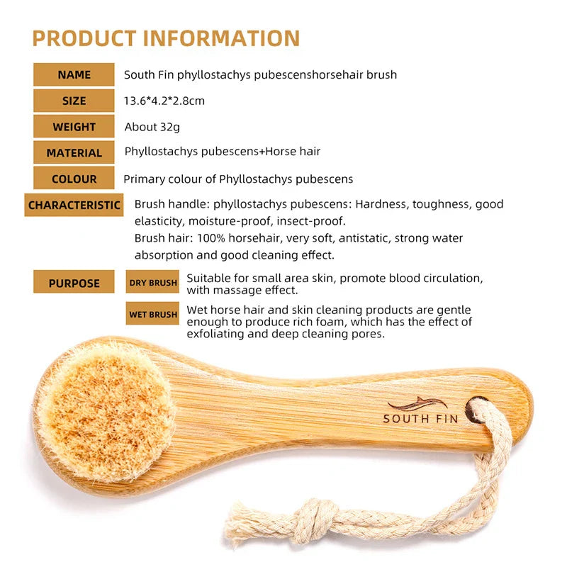 Natural Facial Cleansing Brush | Soft Bamboo Horse Hair Face Brush