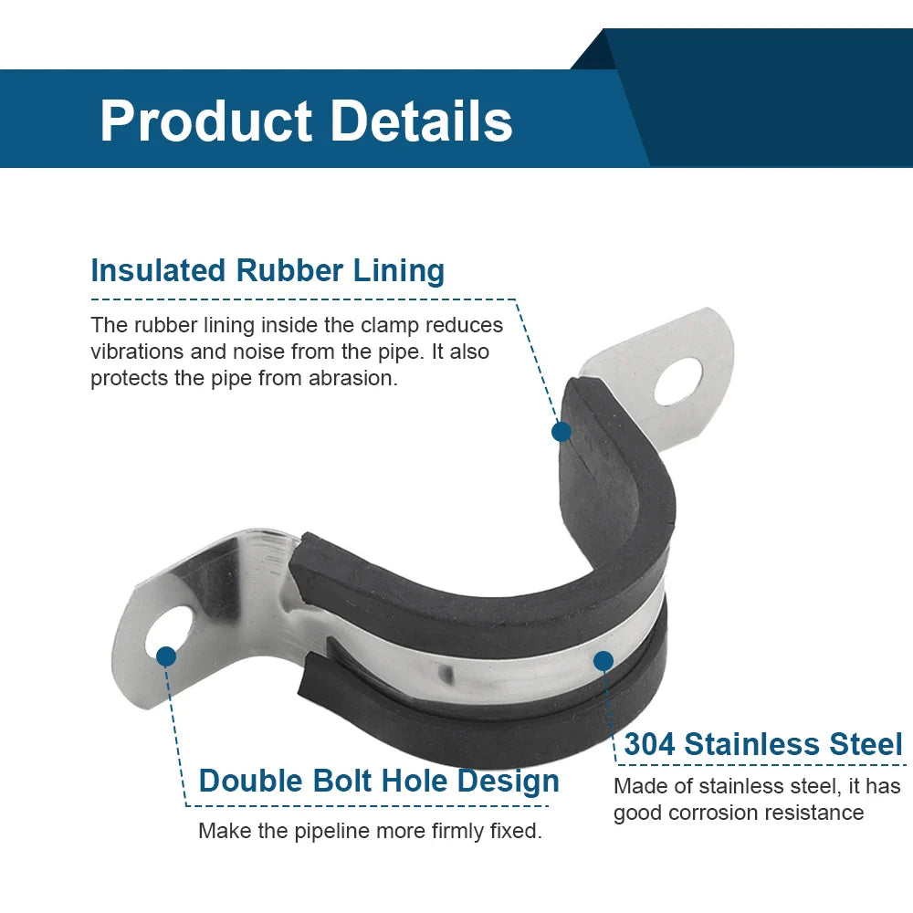 Rubber Lined Pipe Clamp P Clips | Stainless Steel Mounting Hose Clamps 6mm-200mm