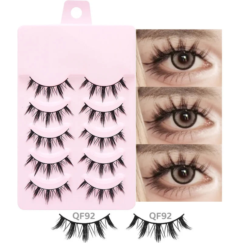 5 Pairs Manga Lashes Soft Natural Long False Eyelashes | Anime Wispy Strip Lashes for Korean Doll Eye Makeup