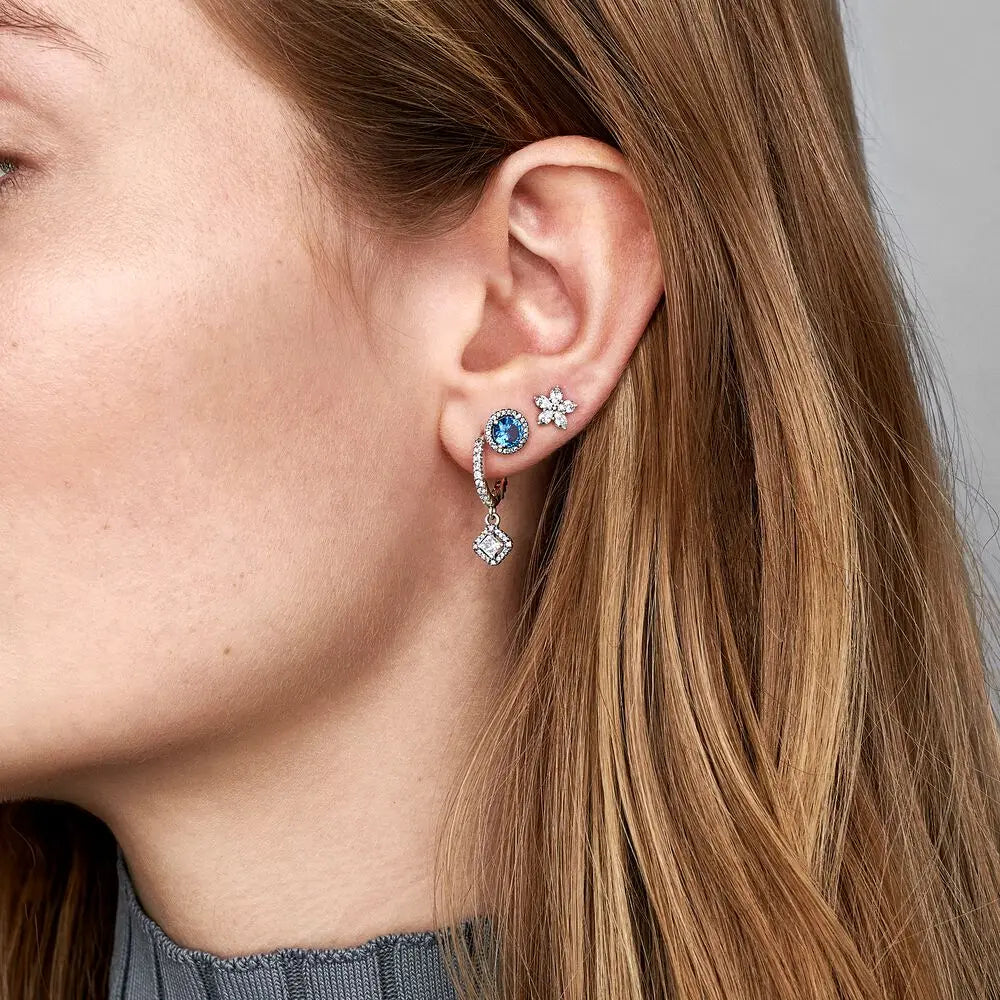 Double Hoop Swallow Sunflower Stud Earrings | 925 Sterling Silver Fine Jewelry Gift for Women
