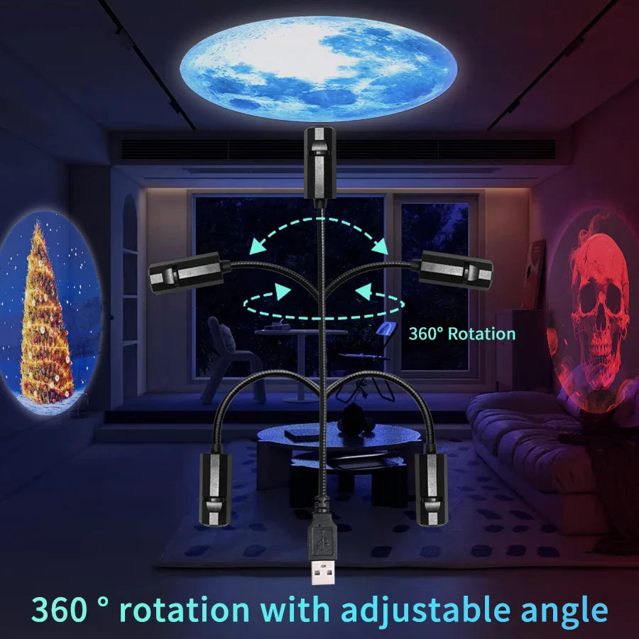 Moon Lamp Projector | USB LED Night Light for Halloween and Christmas Decor