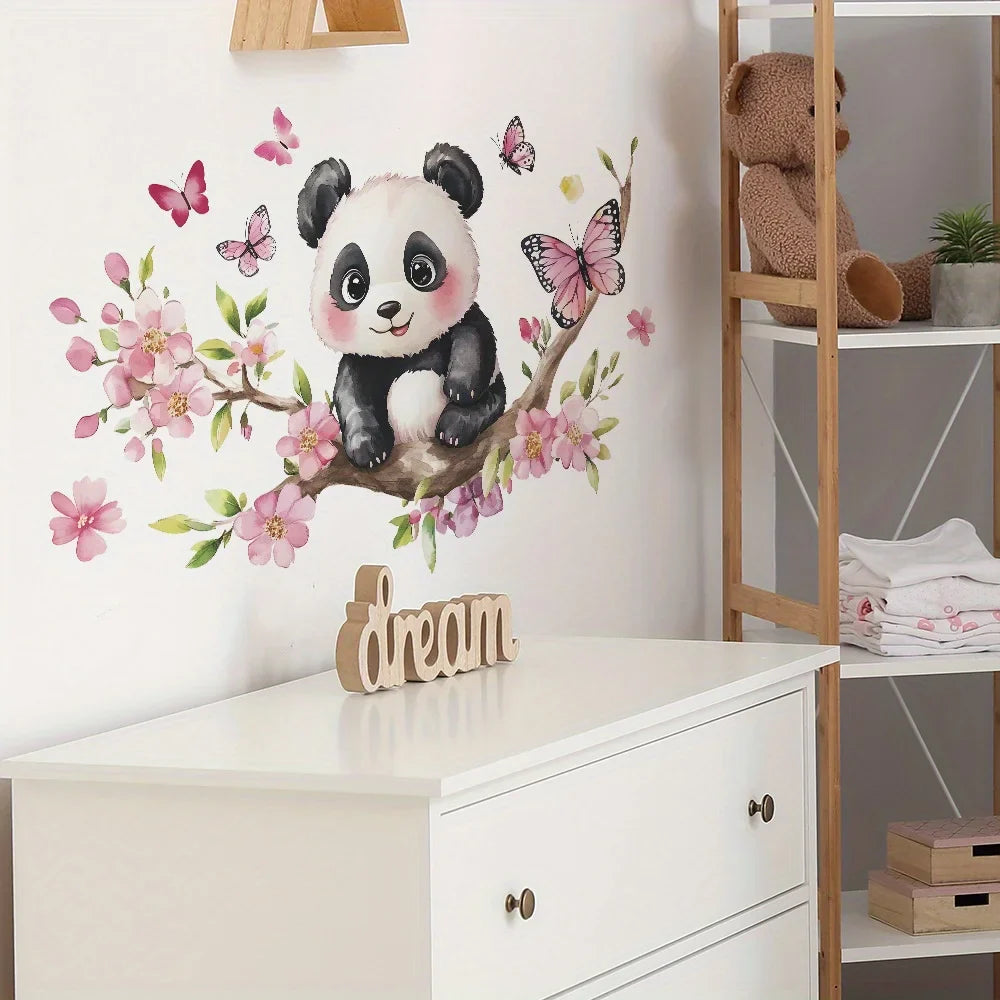 Panda Cherry Blossom Wall Sticker | PVC Self-Adhesive Decal for Bedroom Living Room