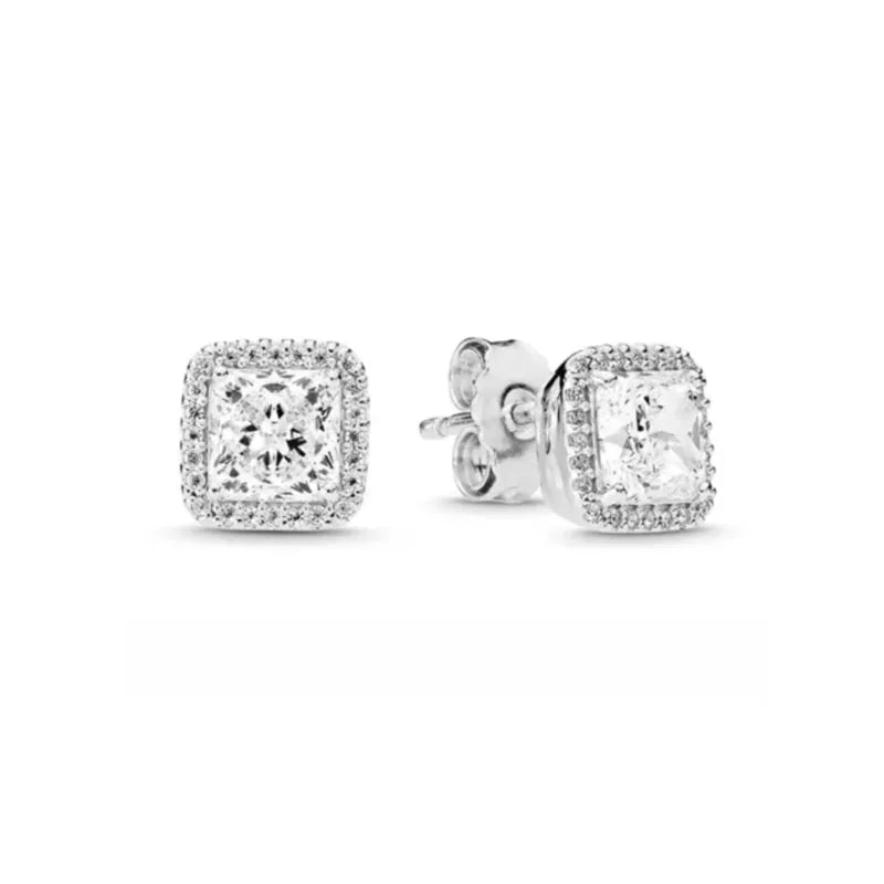 925 Silver Heart Stud Earrings | Pink Red Multi-Color Crystal Jewelry