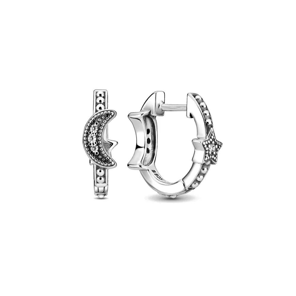 925 Silver Moon Star Earrings | White Zircon Love Pendant Jewelry for Women