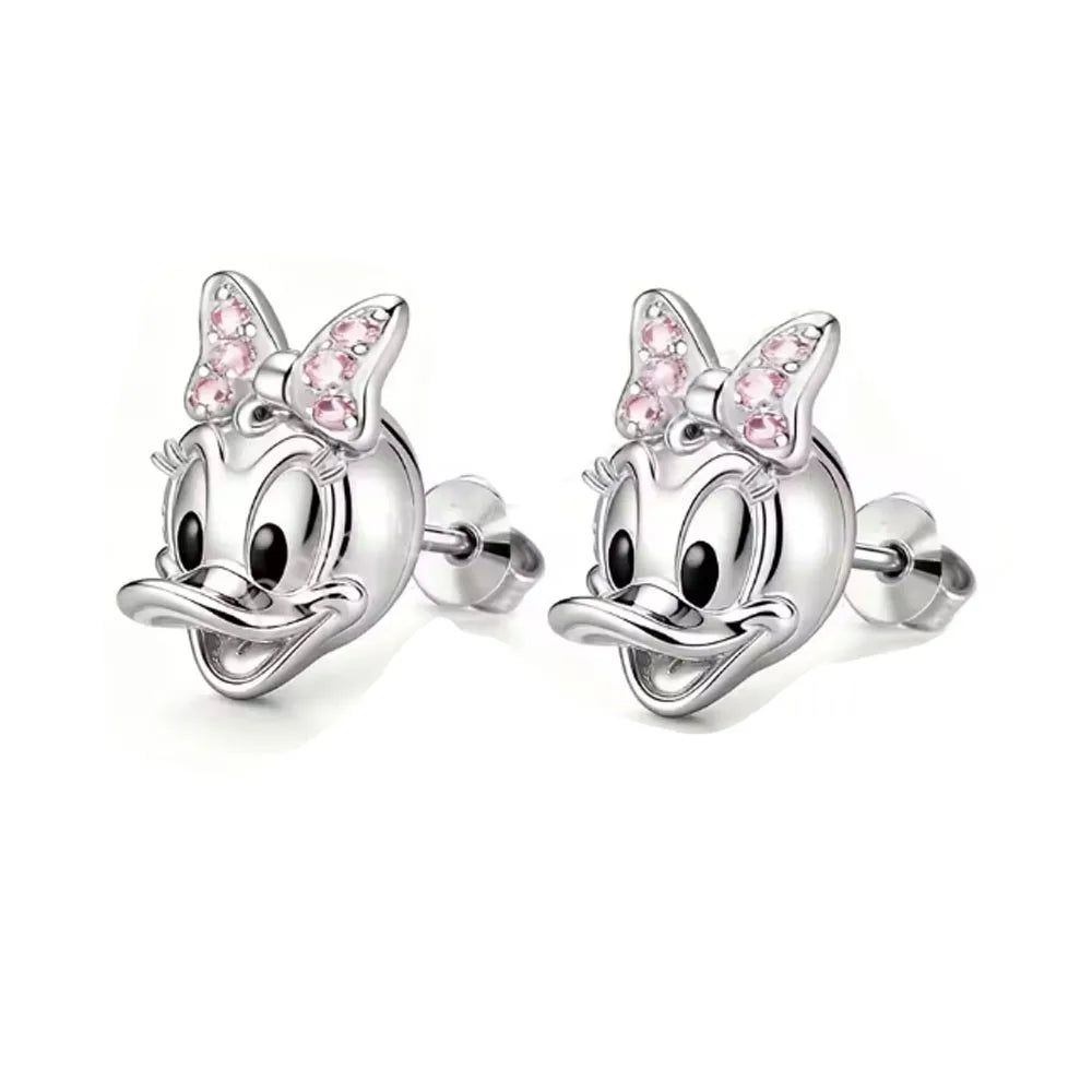 925 Silver Cartoon Duck and Teddy Bear Earrings | Cute Animal Stud Earrings for Women