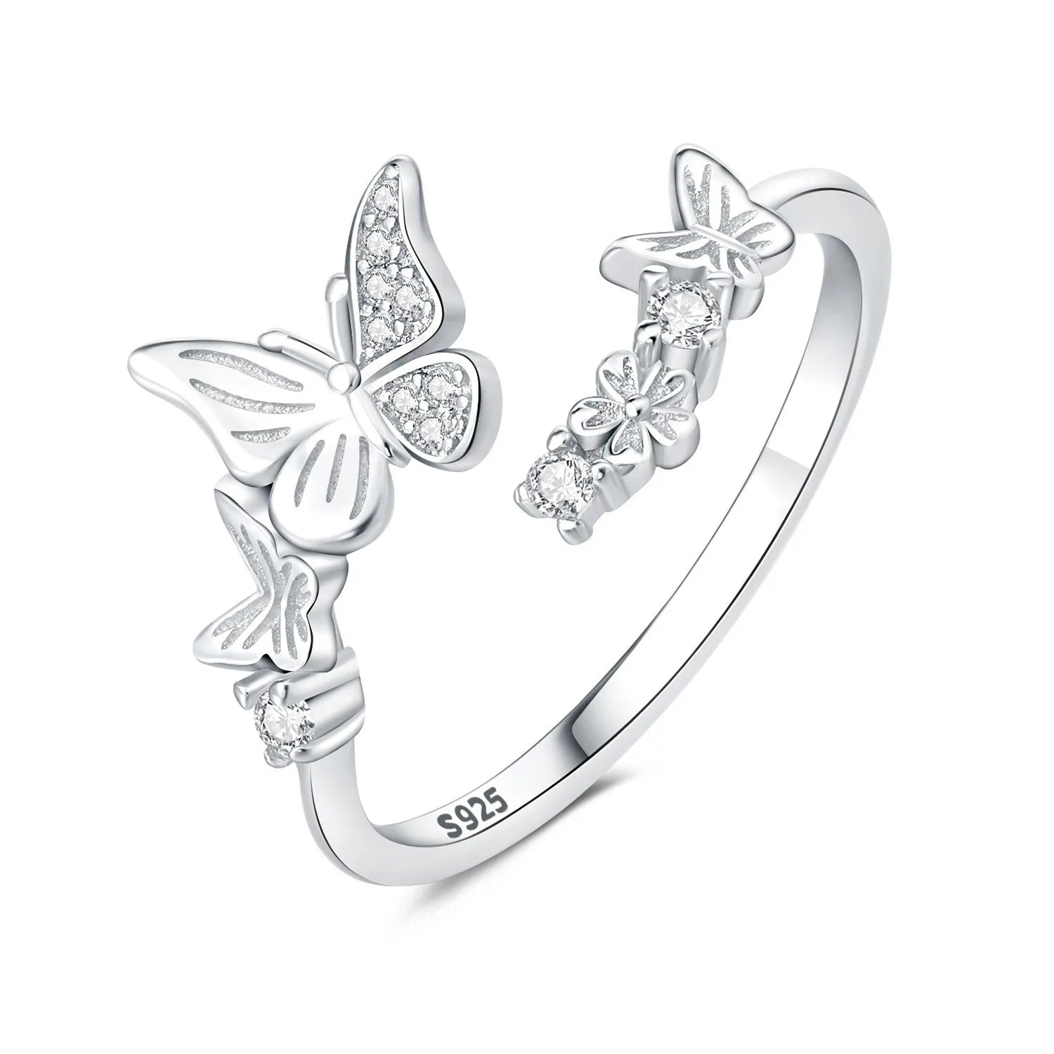 925 Sterling Silver Open Ring Adjustable Mermaid Heart Zircon Ring | Women's Fine Jewelry