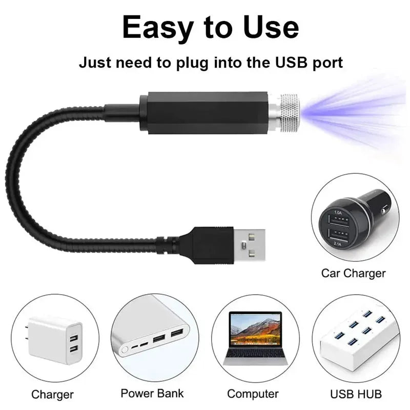 LED Car Roof Star Night Light Projector | USB Galaxy Atmosphere Lamp for Auto