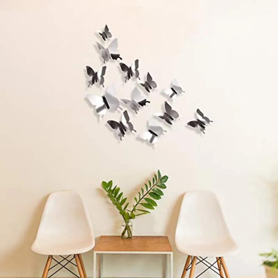 48 Pieces Butterfly Wall Decor DIY 3D Mirror Butterfly Stickers Removable Decals | Craft Set