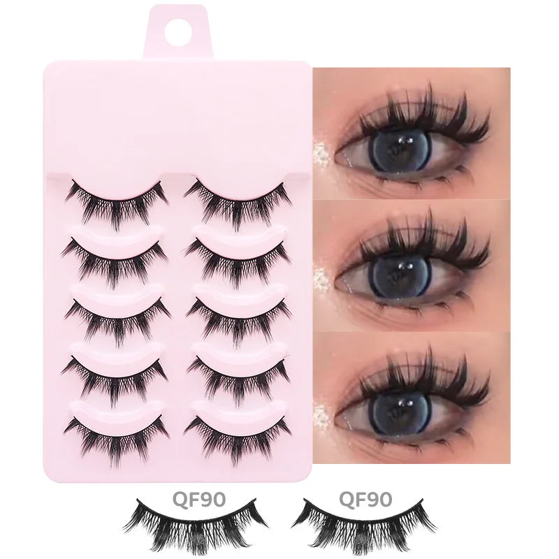 5 Pairs Manga Lashes Soft Natural Long False Eyelashes | Anime Wispy Strip Lashes for Korean Doll Eye Makeup
