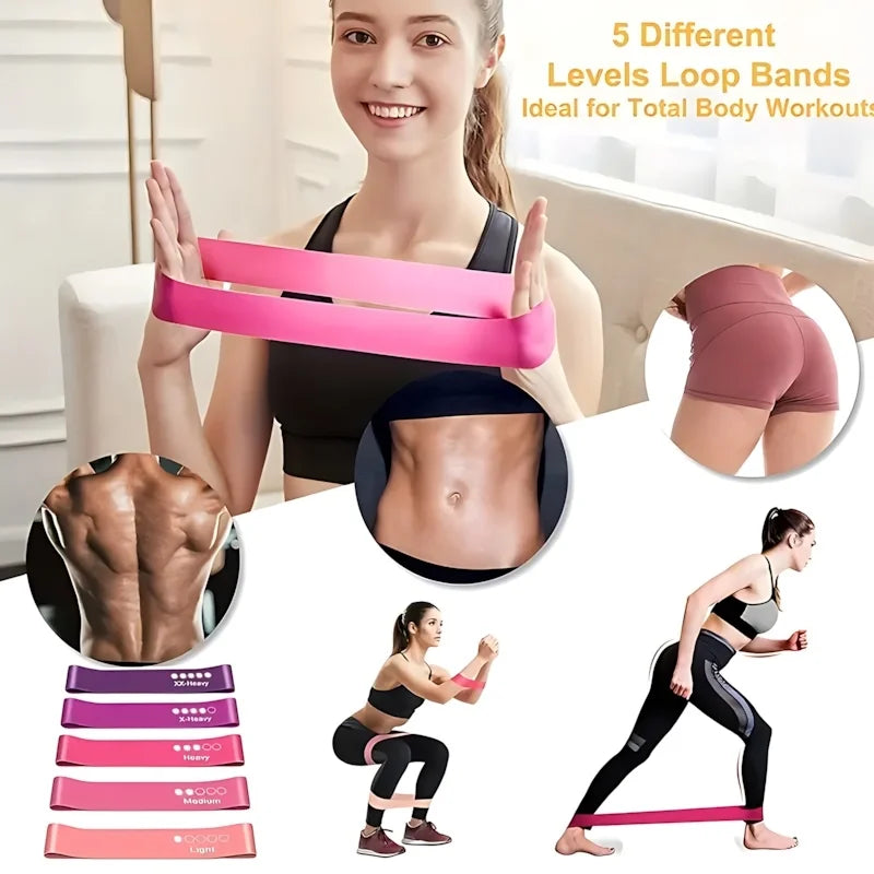 5 Pack Pink Resistance Bands | Elastic Fitness Loops for Leg and Butt Exercise