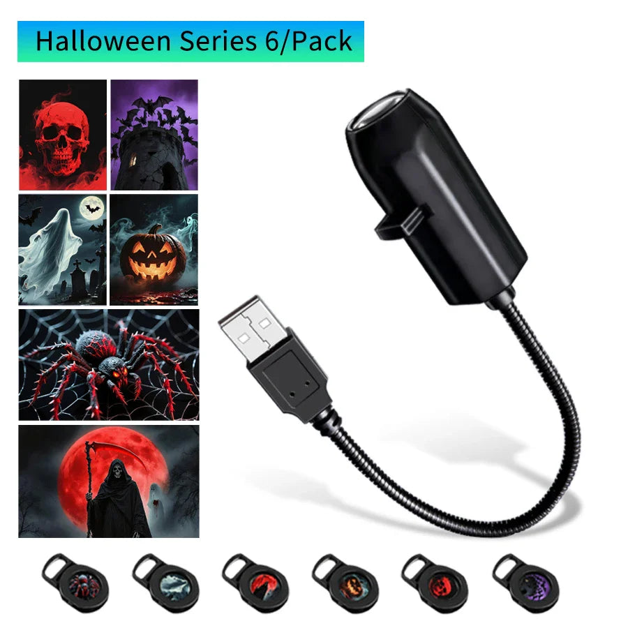 Halloween LED Projection Night Light | Pumpkin Moon Ceiling Lamp with USB