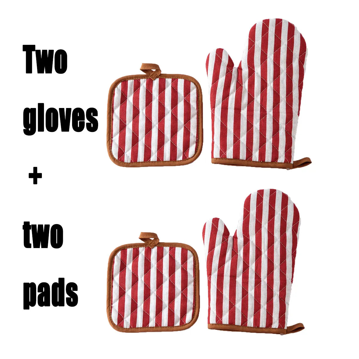 Anti Scald Oven Gloves Set | Cotton Lined Thick Kitchen Gloves with Red Checkered Design