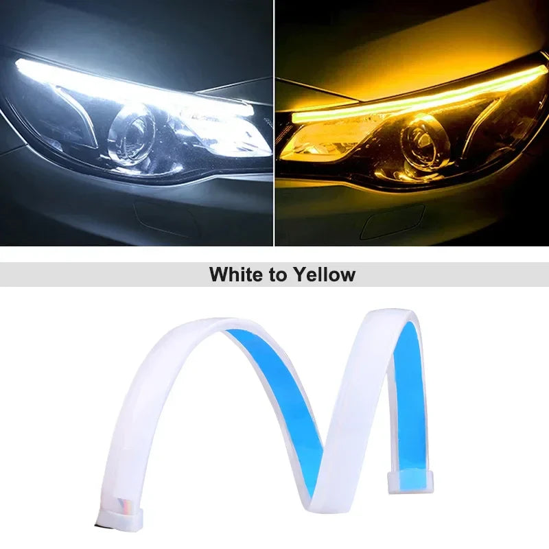 LED DRL Car Daytime Running Light Flexible Waterproof Strip | Auto Headlights White Turn Signal Brake Flow Lights 12V