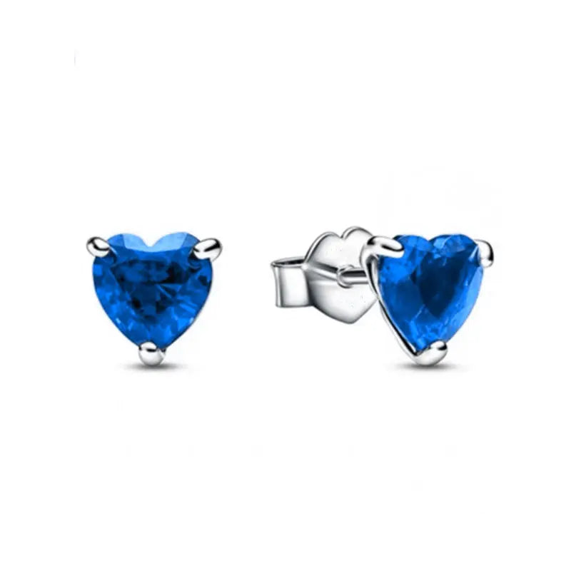 925 Silver Heart Stud Earrings | Pink Red Multi-Color Crystal Jewelry