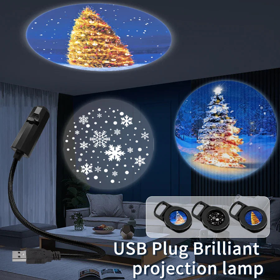 USB Projection Lamp with Switchable Patterns | LED Night Light for Christmas, Halloween, and Planet Themes