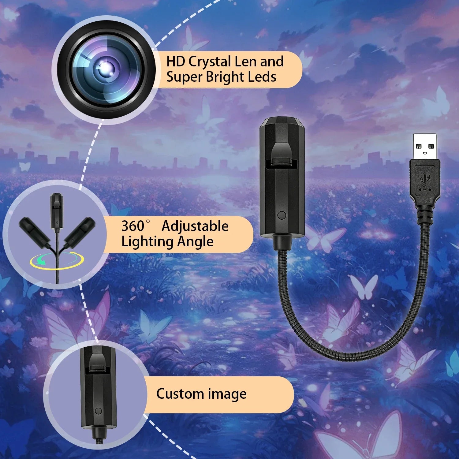 Colorful Butterfly Projection Light | 360° Rotating Night Light for Romantic Bedroom Decor