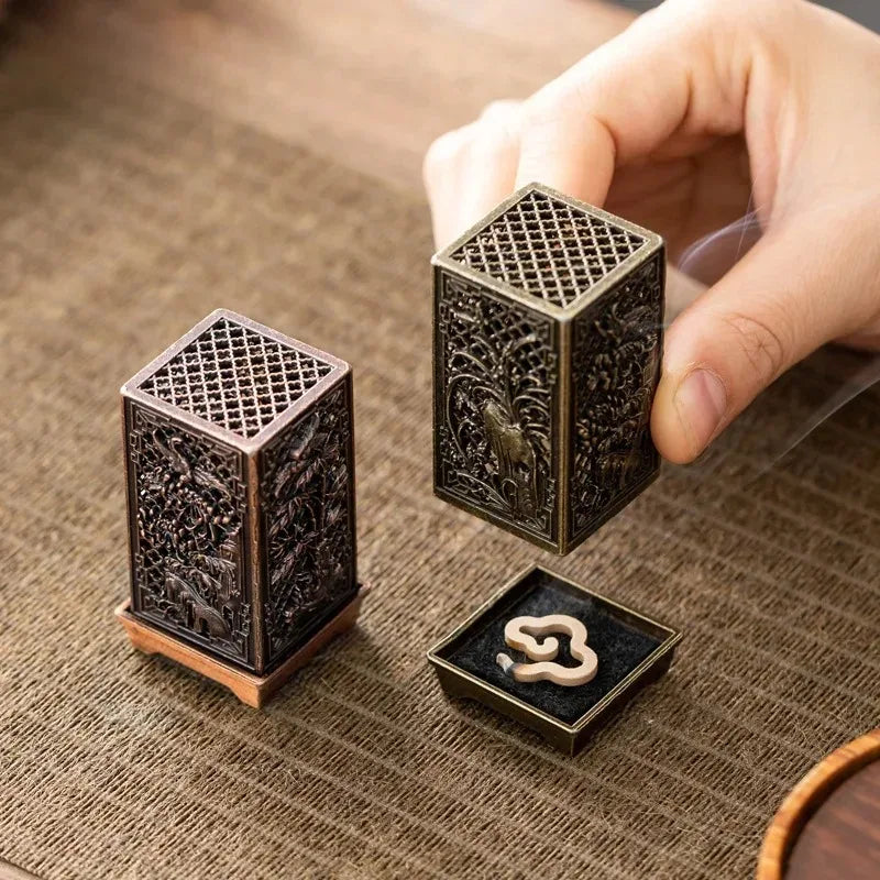 Square Vertical Incense Burner | Small Xiangyun Alloy Holder for Indoor Aromatherapy