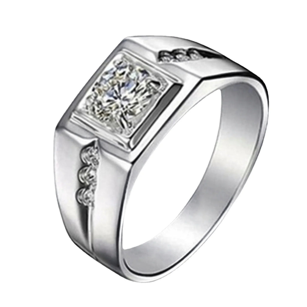 18K Gold Plated Sterling Silver Ring | AAA Cubic Zircon Men's Jewelry