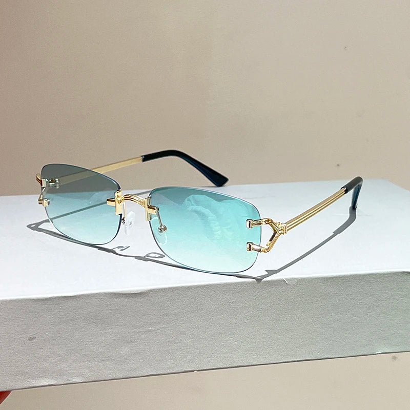 Rimless Square Sunglasses | Vintage Gradient UV400 Shades