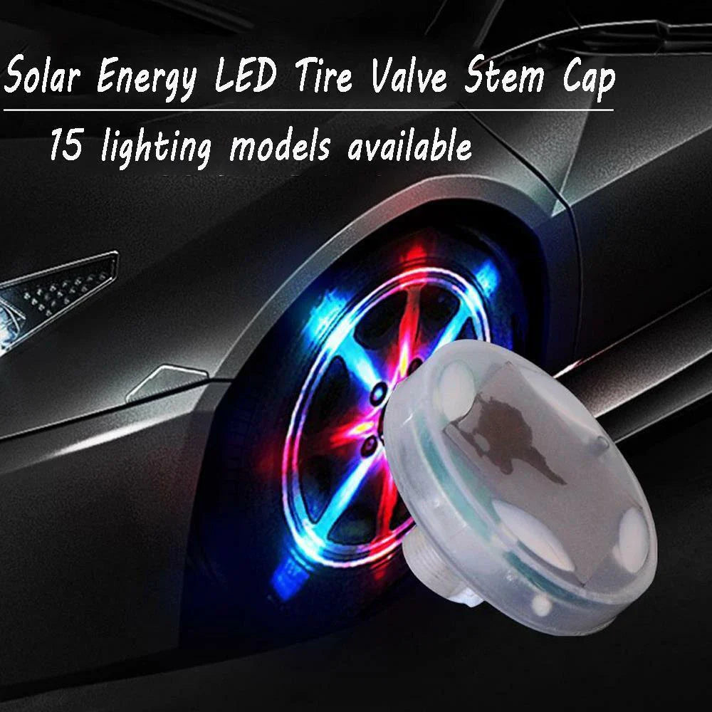 Solar Tire Valve Caps With RGB LED Lights | 4 Modes Car Wheel Lamp