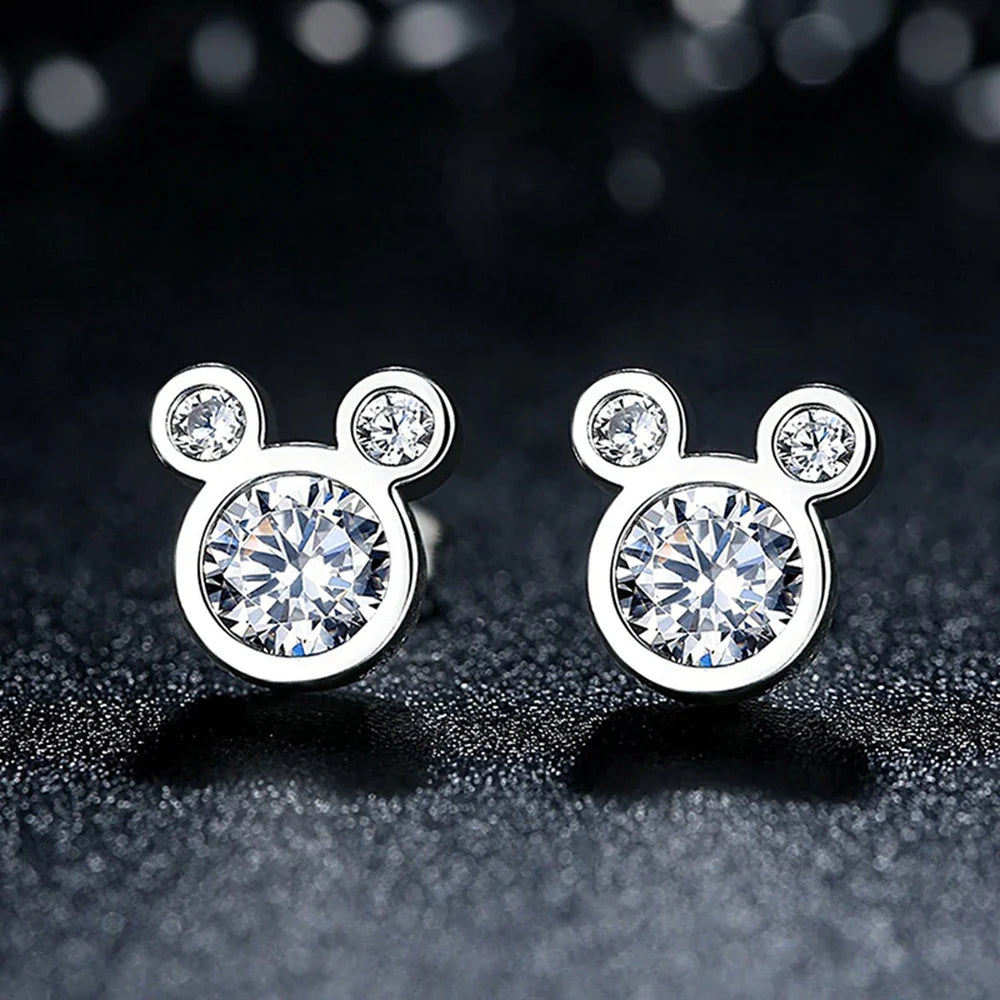 925 Sterling Silver Cute Mouse Stud Earrings | Dazzling Animal Jewelry for Women