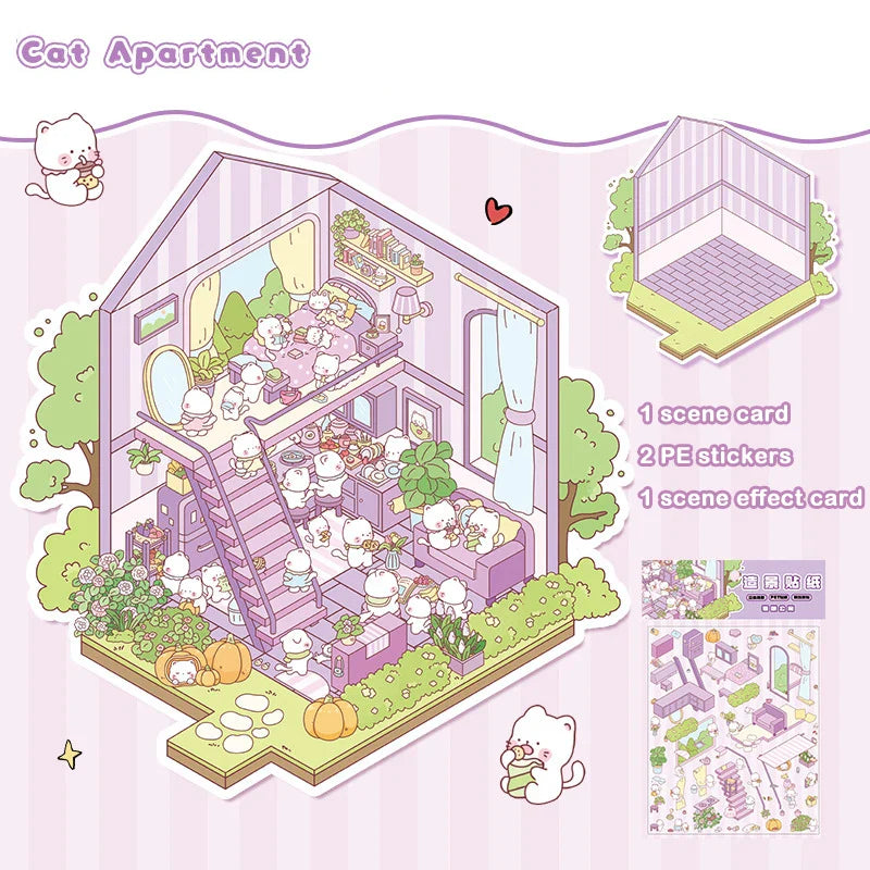 Cute 3D Stereoscopic Landscape Stickers | Mini Scene Sticker Set