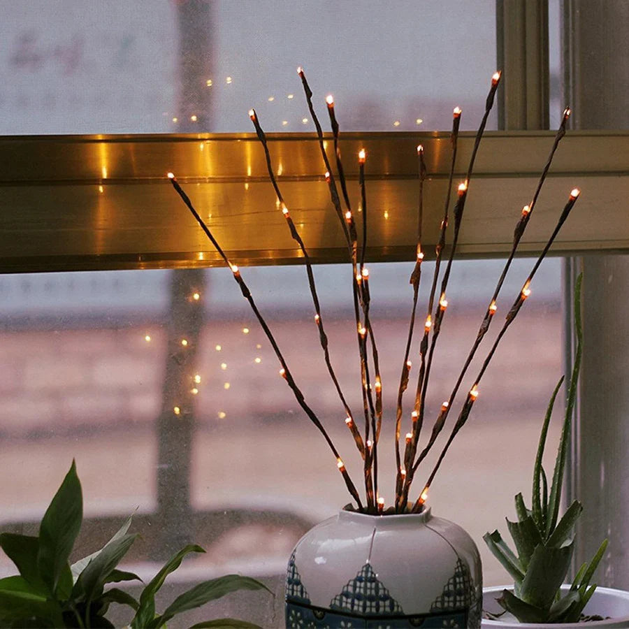 20 LED Christmas Willow Branch Lights | Battery Operated Vase Filler Fairy Lights for Holiday Decor