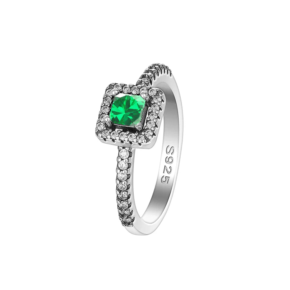 925 Sterling Silver Blue Green Heart Ring | Women's Wedding Band with Zircon