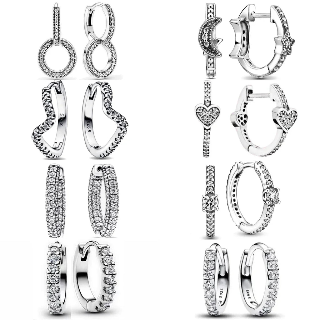 925 Silver Moon Star Earrings | White Zircon Love Pendant Jewelry for Women