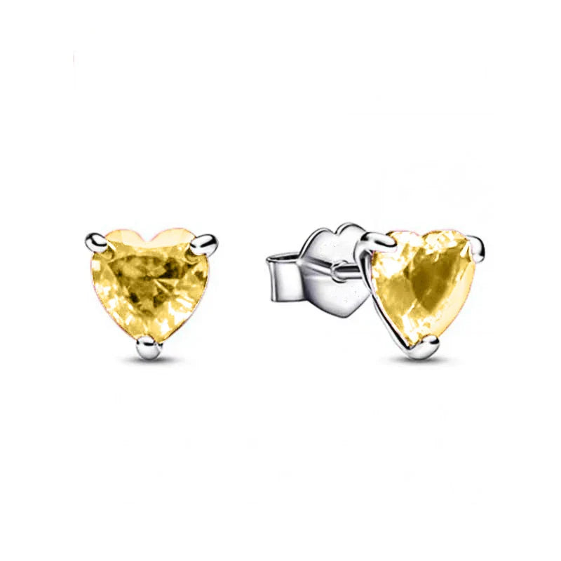 925 Silver Heart Stud Earrings | Pink Red Multi-Color Crystal Jewelry