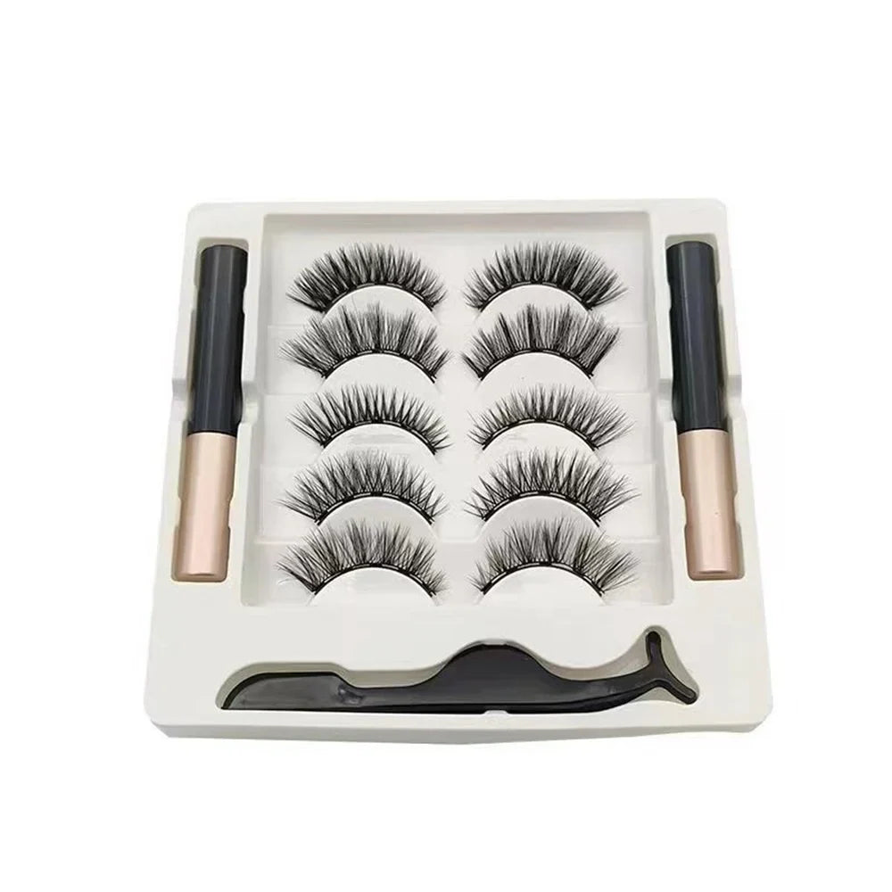 5 Pairs Magnetic Eyelashes Set with Eyeliner and Tweezers | 3D Natural False Lashes Kit