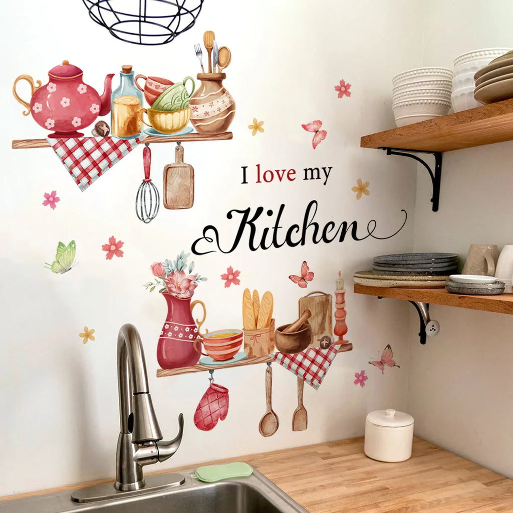 Butterfly Floral Wall Sticker | Kitchen Decor PVC Decal