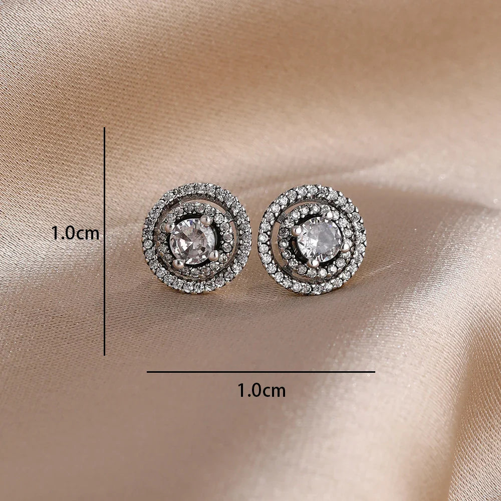 Blue Zircon Stud Earrings for Women | European Style Silver Jewelry