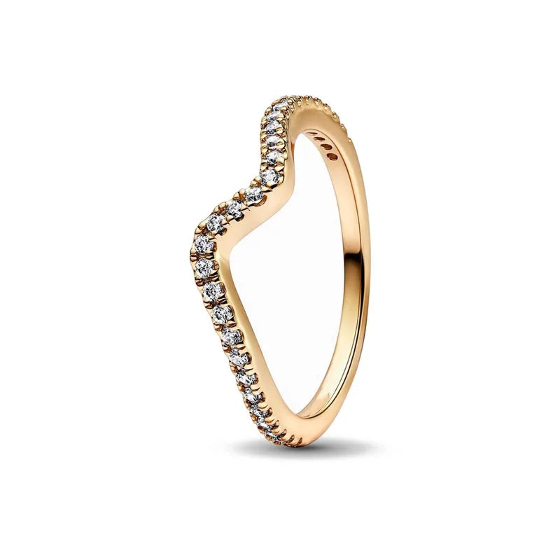 Gold Sun Heart Bow Ring | 925 Sterling Silver Zircon Ring for Women