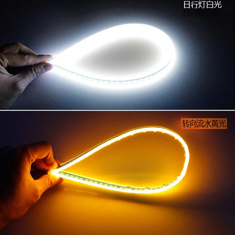 12V LED Car Daytime Running Light | Flexible Waterproof Strip with Flowing Turn Signal