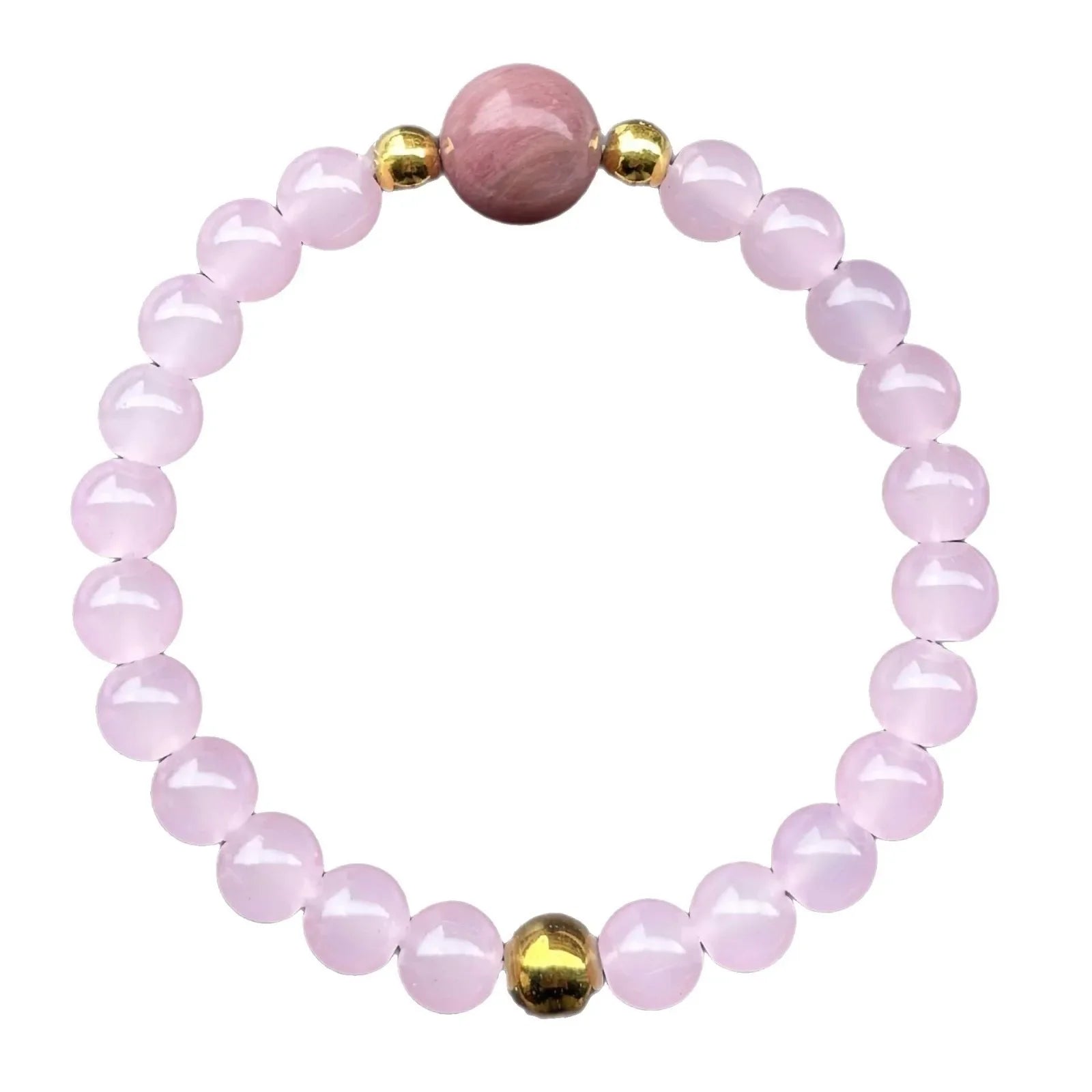 Natural Stone Pink Quartz and Rhodonite Bead Bracelet | Handmade Stretch Bracelet for Women