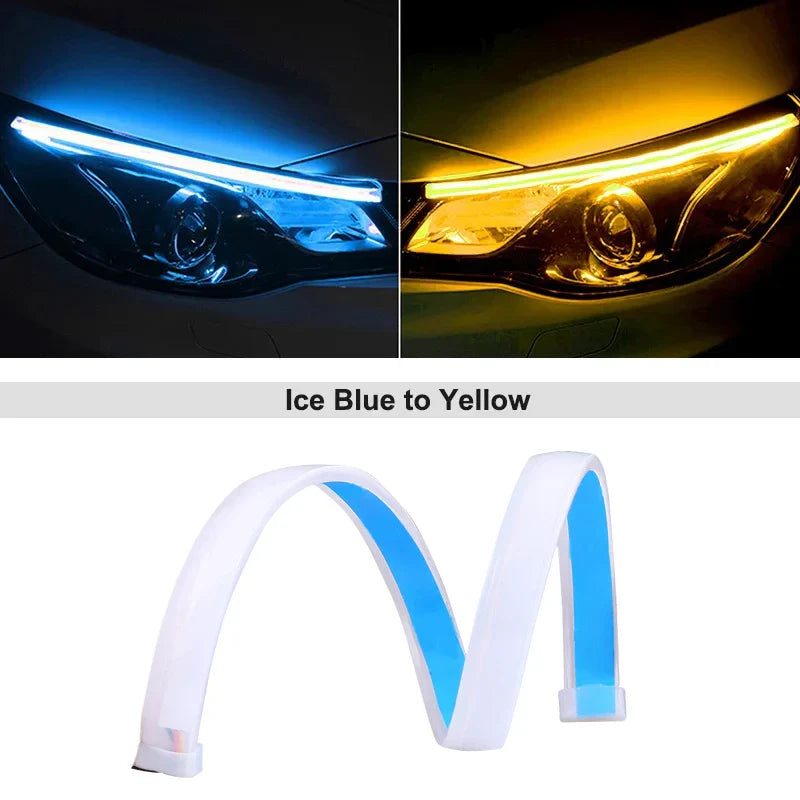 12V LED Car Daytime Running Light | Flexible Waterproof Strip with Flowing Turn Signal
